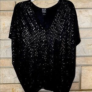 CLARA SUNWOO Black Sequin V-Neck Blouse